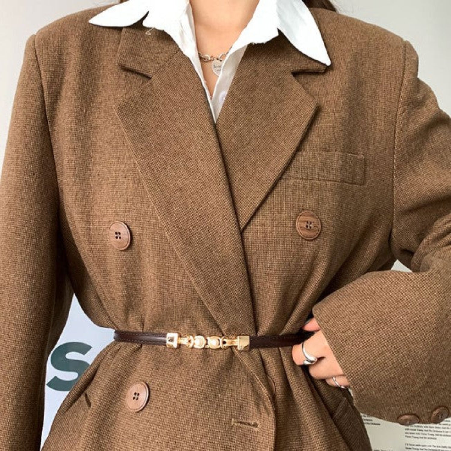 Brown Pearl Detail Skinny Belt JLTHB0280