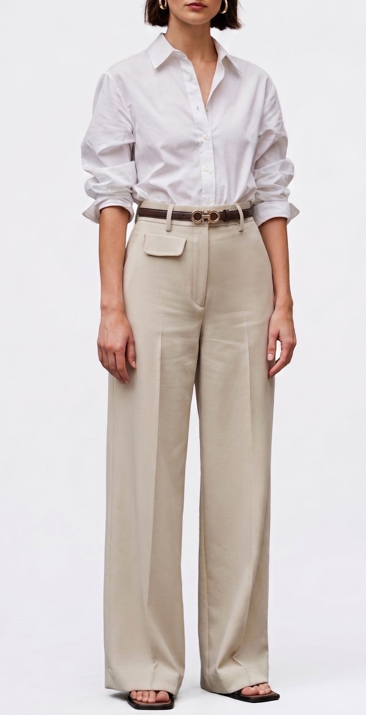 Slim Coffee Gancini Buckle Belt JLTHB0288