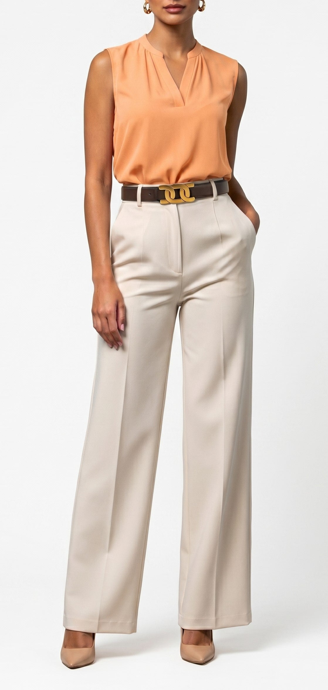 Gold Link Buckle Coffee Belt JLTHB0308