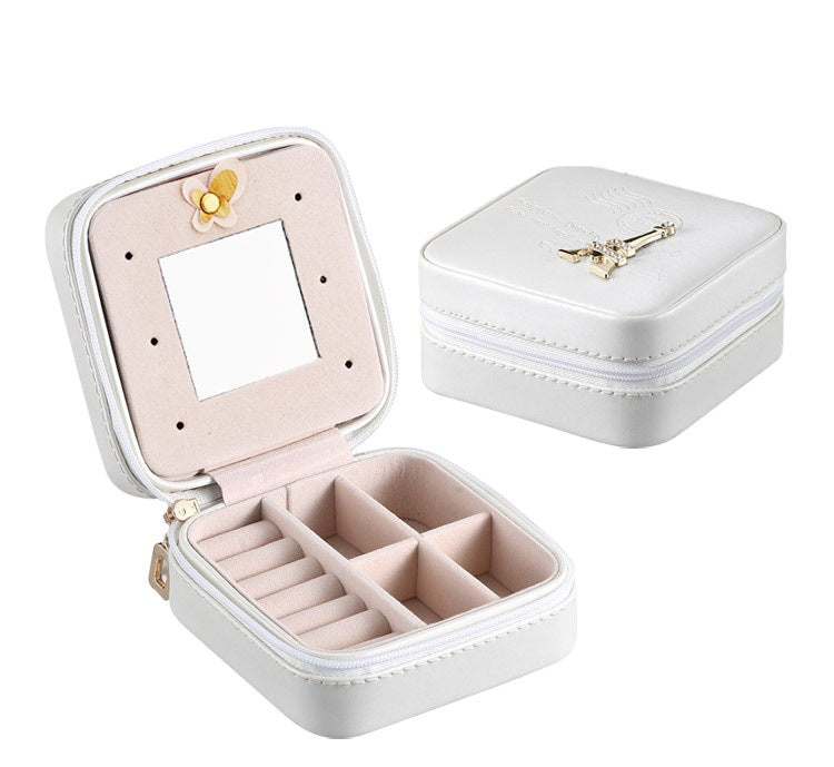 Style portable mini jewelry kit with mirror double layer large capacity travel storage jewelry kit