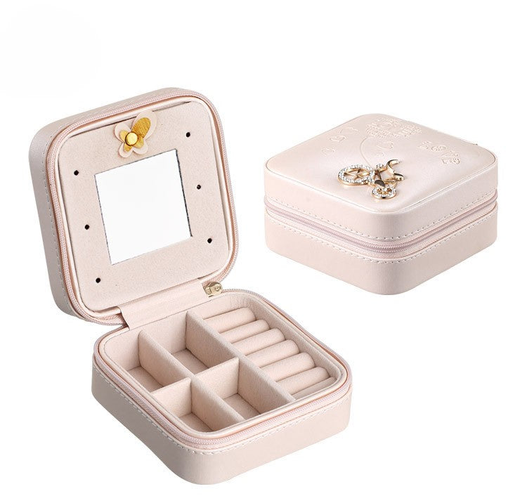Style portable mini jewelry kit with mirror double layer large capacity travel storage jewelry kit