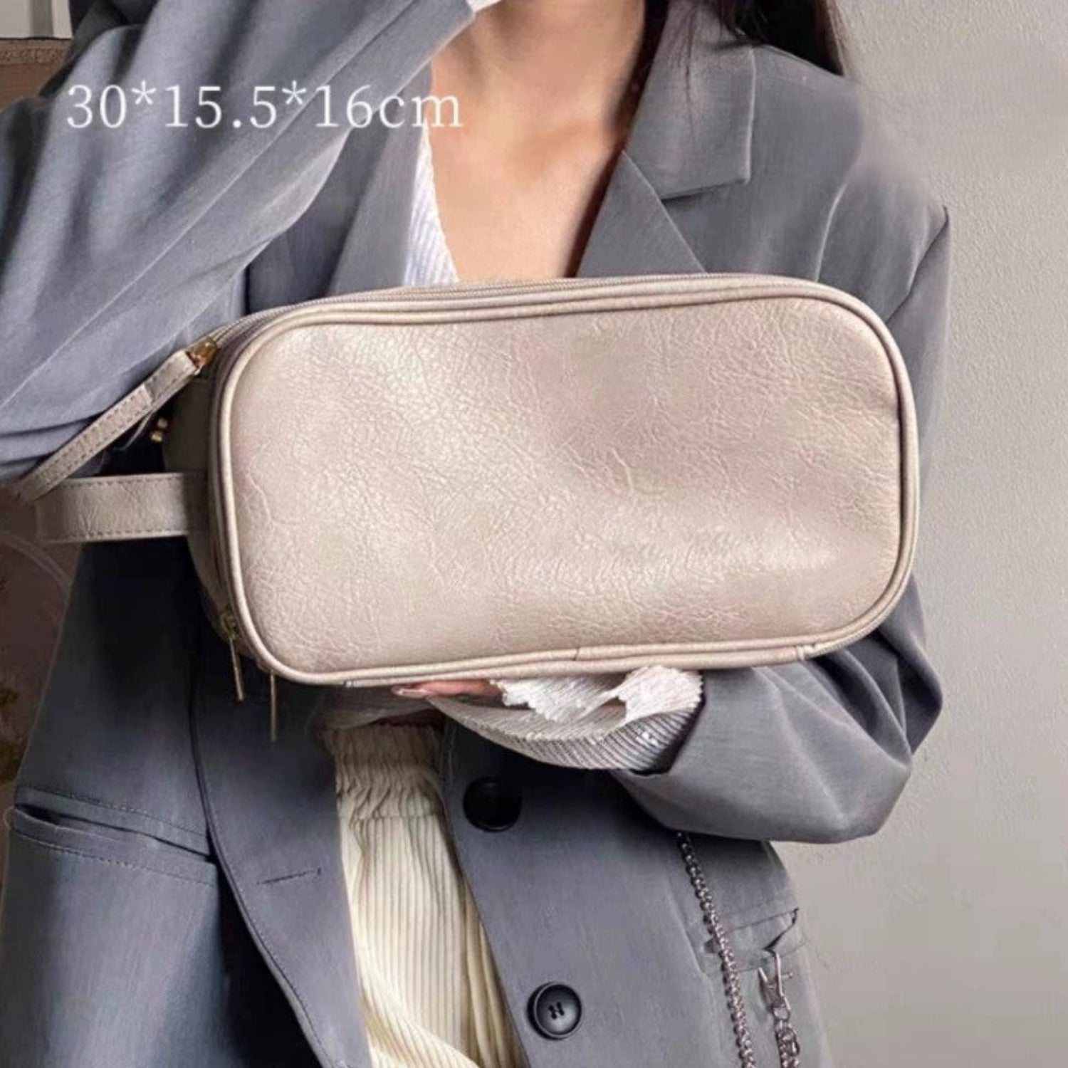 Cream Leather Multi-Compartment Cosmetic Bag JLTJK0102