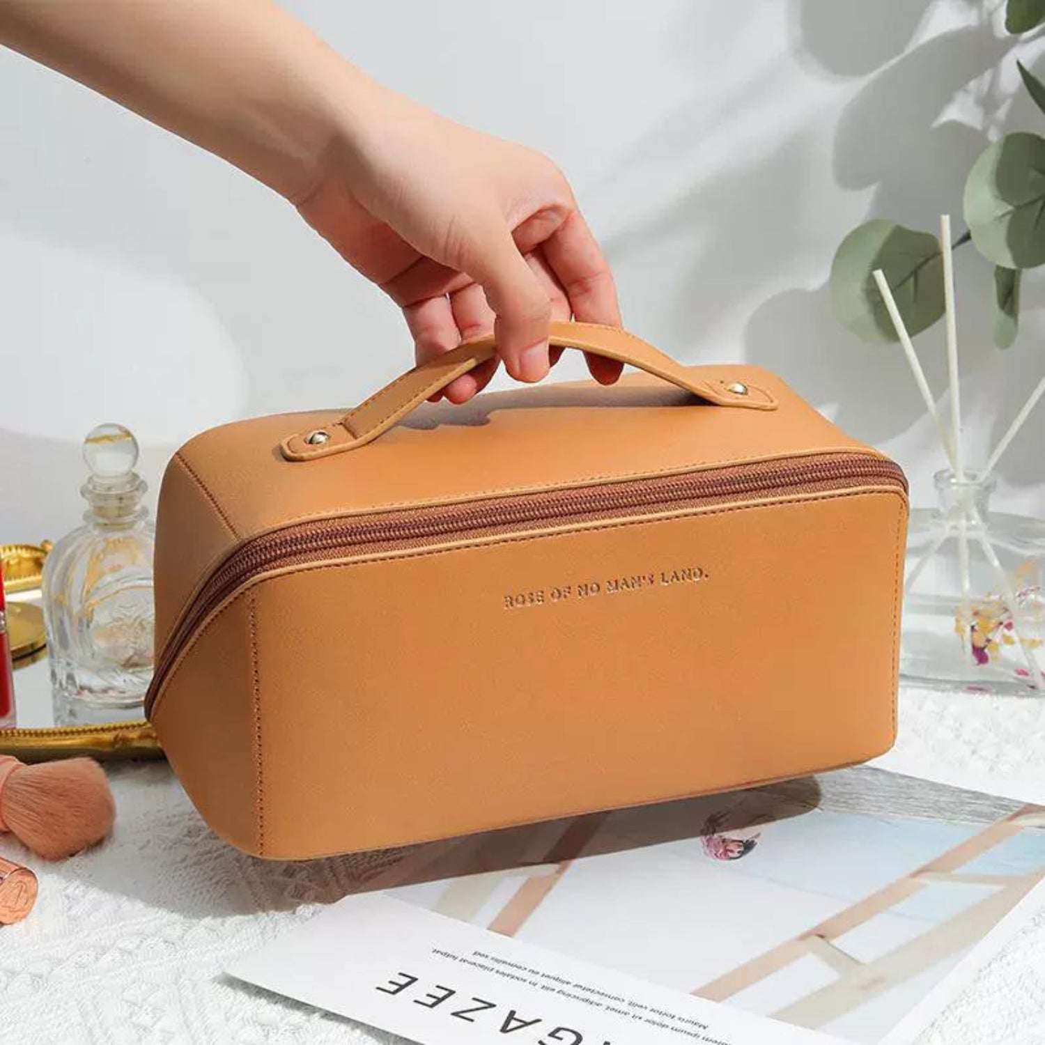 Apircot Orange Leather Multi-Compartment Cosmetic Bag JLTJK0103