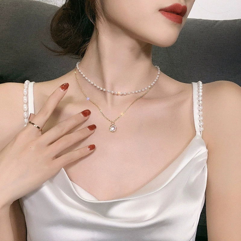 just-lil-things-artificial-Elegant Double Layer Pearl Pendant Necklace-jltn0024