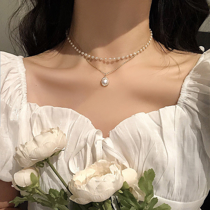 just-lil-things-artificial-Elegant Double Layer Pearl Pendant Necklace-jltn0024