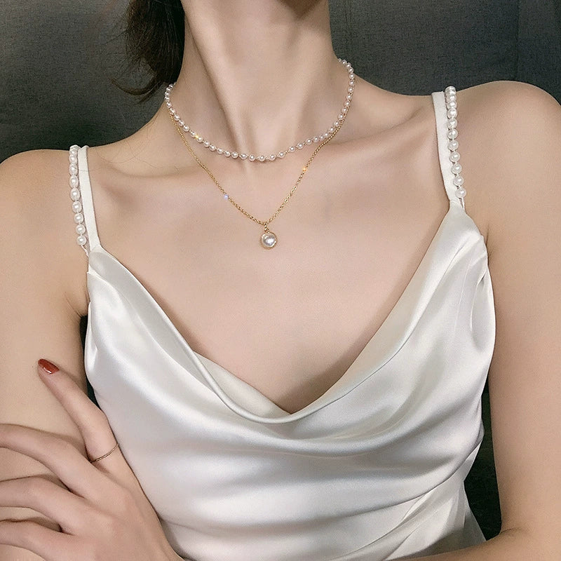 just-lil-things-artificial-Elegant Double Layer Pearl Pendant Necklace-jltn0024