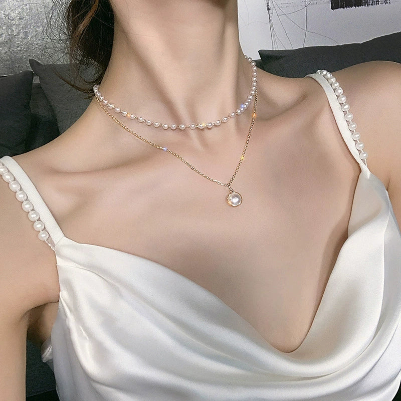 just-lil-things-artificial-Elegant Double Layer Pearl Pendant Necklace-jltn0024