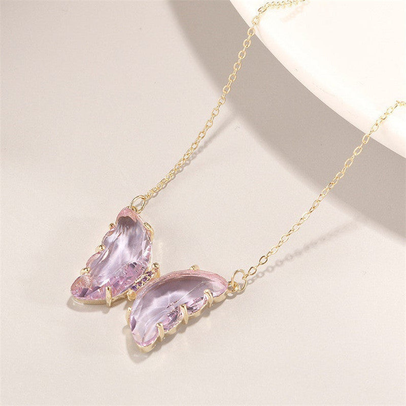 Butterfly Pendant Necklace with Iridescent Crystals – Elegant and Colorful Jewelry
