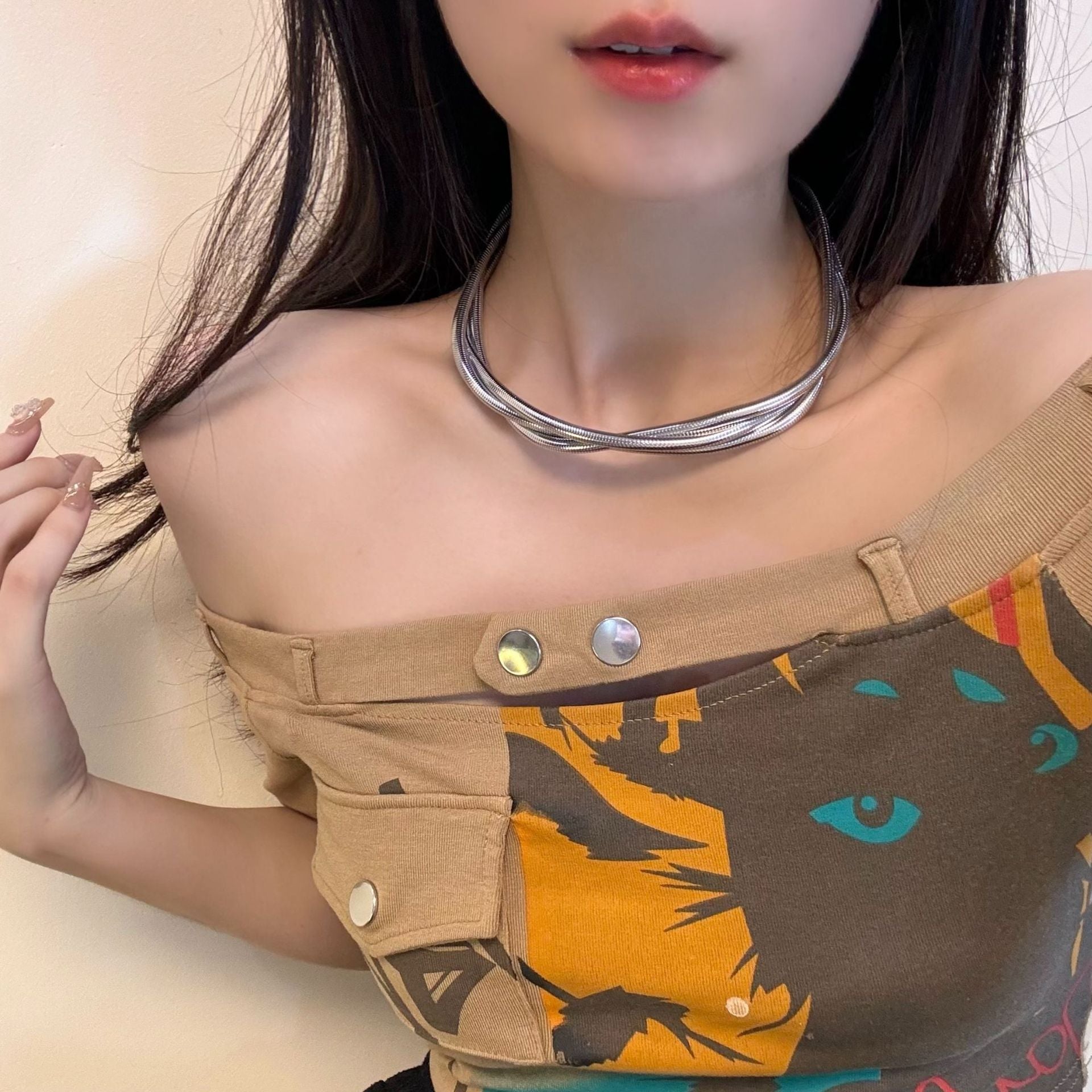 Just Lil Things Artificial Elegant Twisted Snake Chain Choker Silver-tone Necklace jltn1129