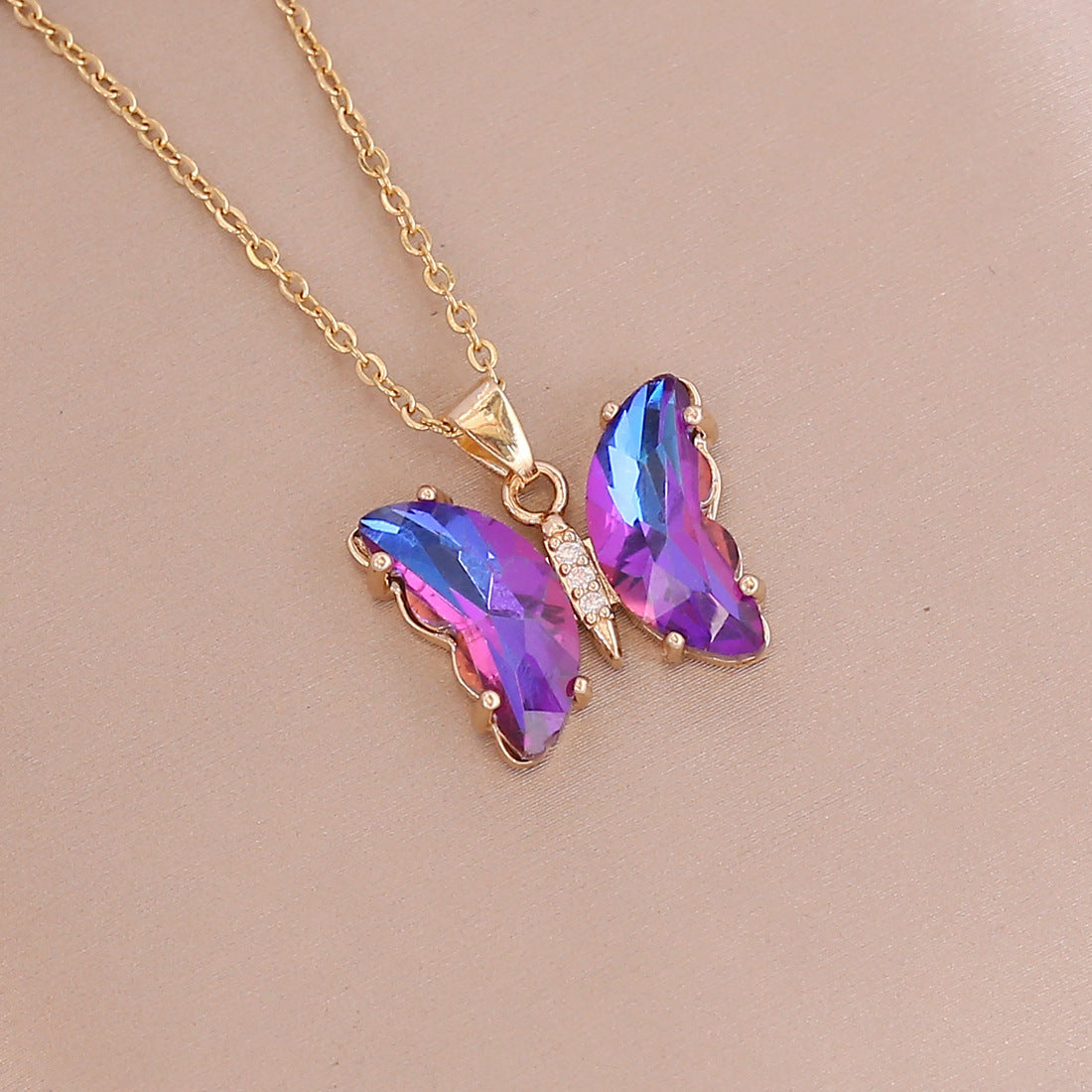 Butterfly Pendant Necklace with Iridescent Crystals – Elegant and Colorful Jewelry