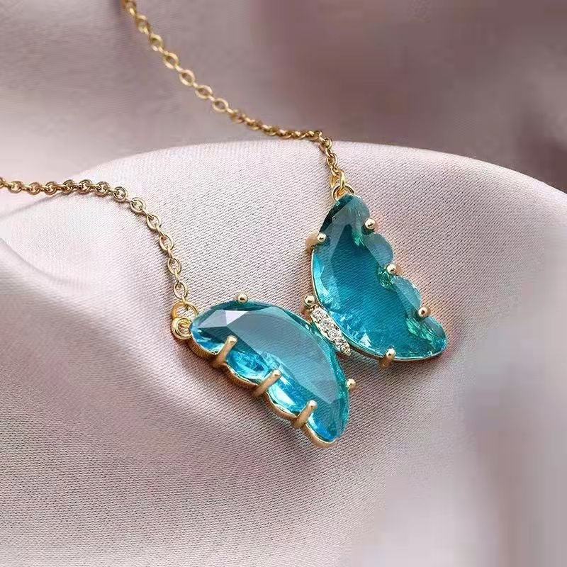 Butterfly Pendant Necklace with Iridescent Crystals – Elegant and Colorful Jewelry