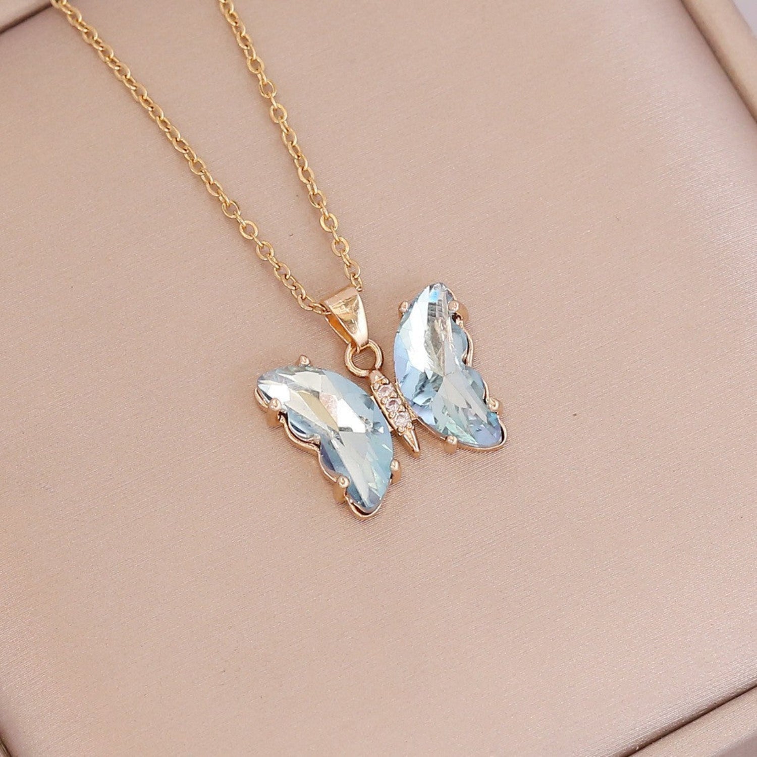 Butterfly Pendant Necklace with Iridescent Crystals – Elegant and Colorful Jewelry