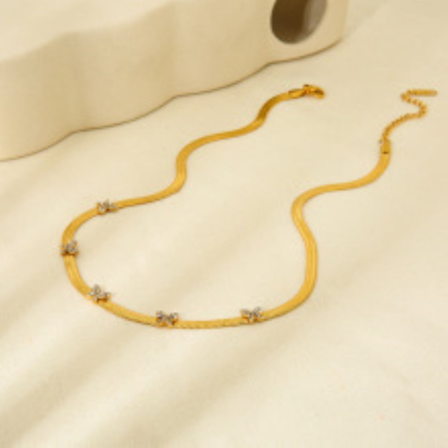 Just Lil Things - Herringbone Necklace with Crystal Accents – Modern Elegant Jewelry-jltn0564