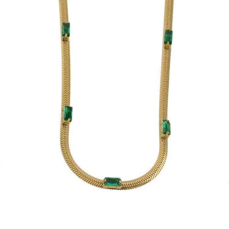 Gold-Herringbone Necklace with Crystal Accents – Modern Elegant Jewelry-jltn0565