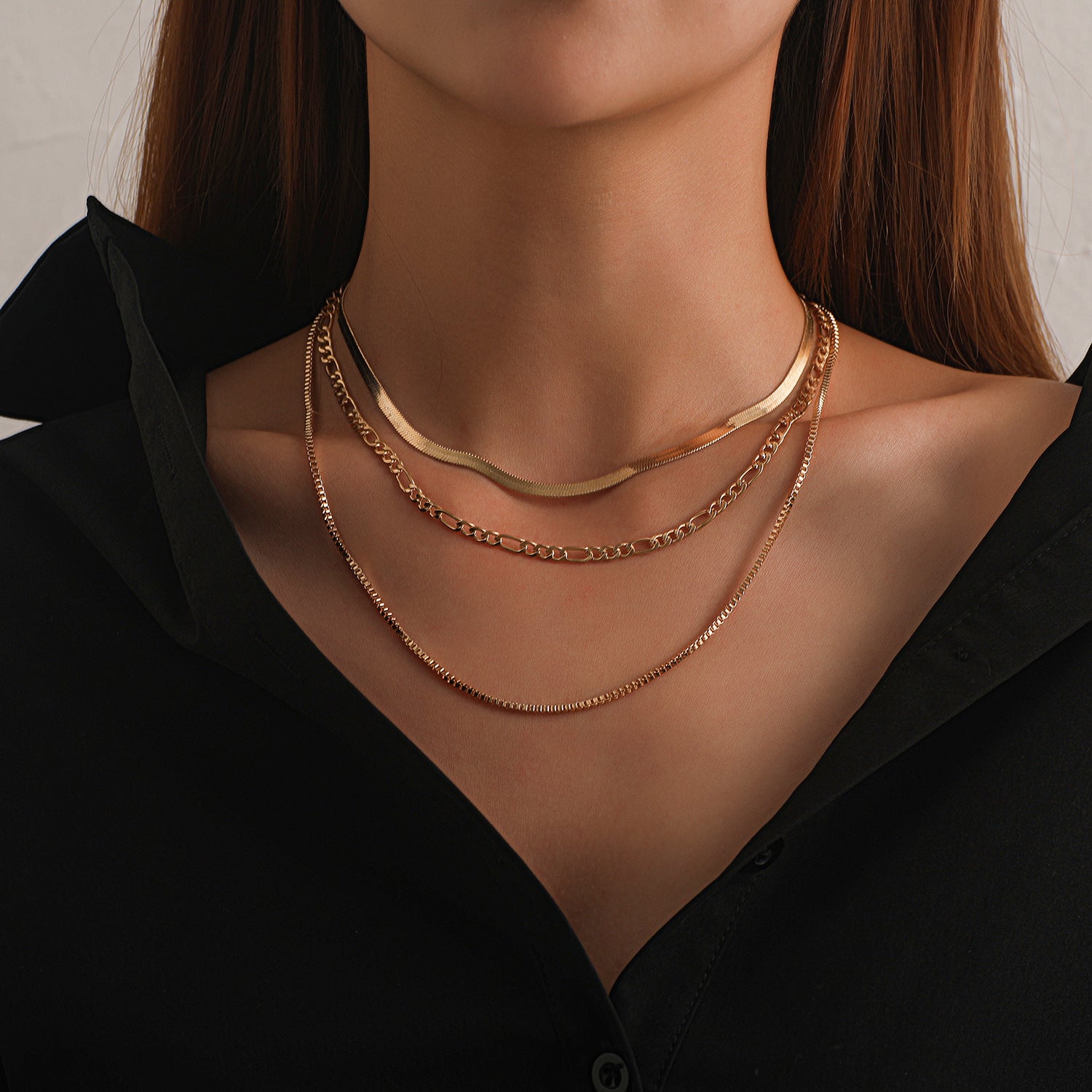 Triple Layered Gold Tone Necklace JLTN0787