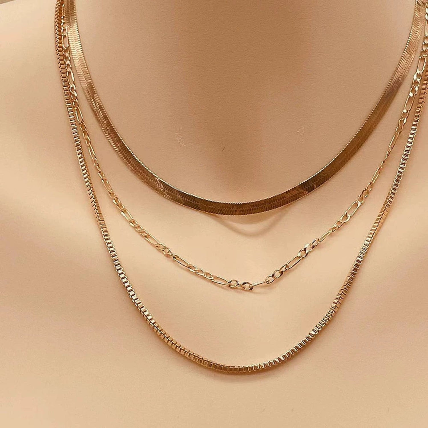Triple Layered Gold Tone Necklace JLTN0787