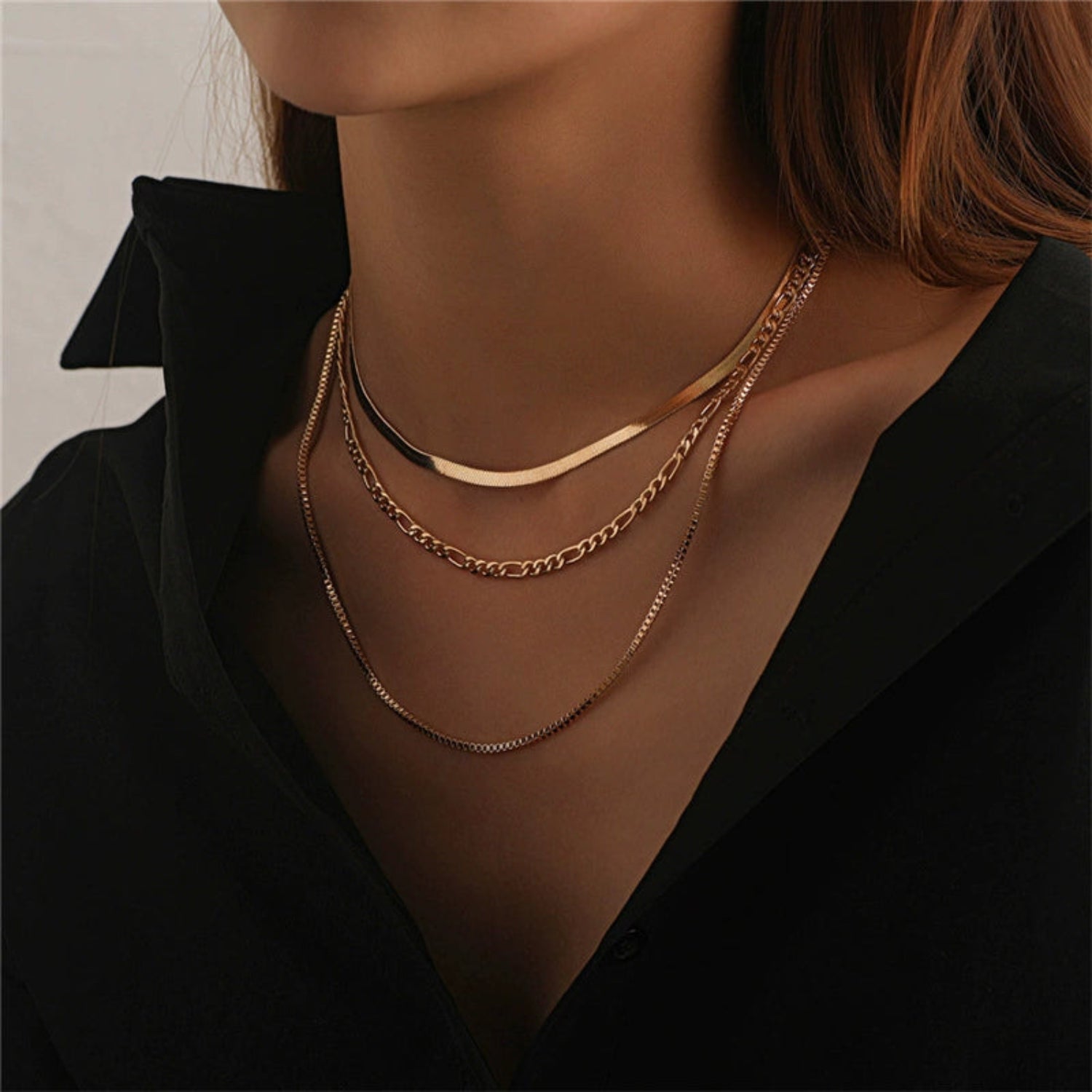 Triple Layered Gold Tone Necklace JLTN0787