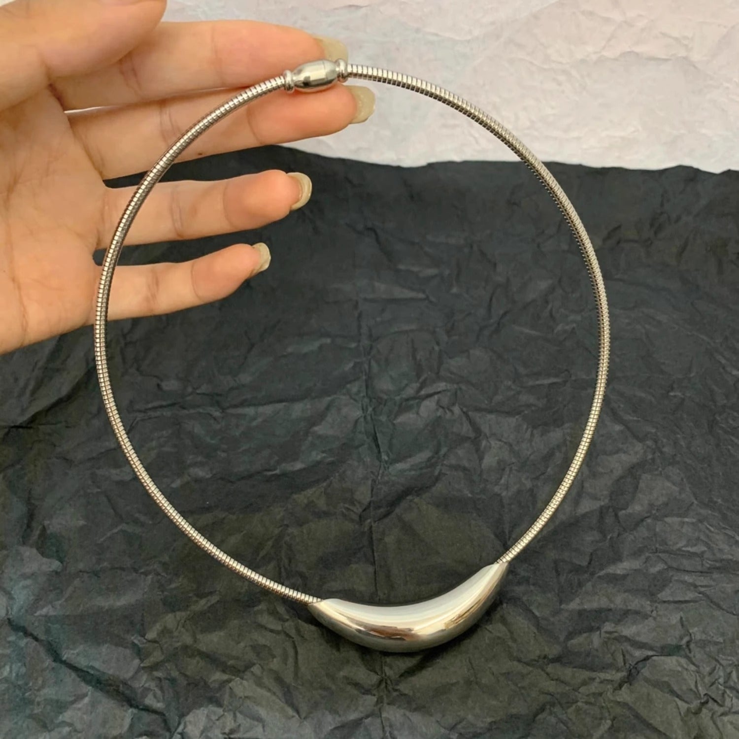 Just Lil Things Artificial Silver Crescent Pendant Choker Necklace jltn0812
