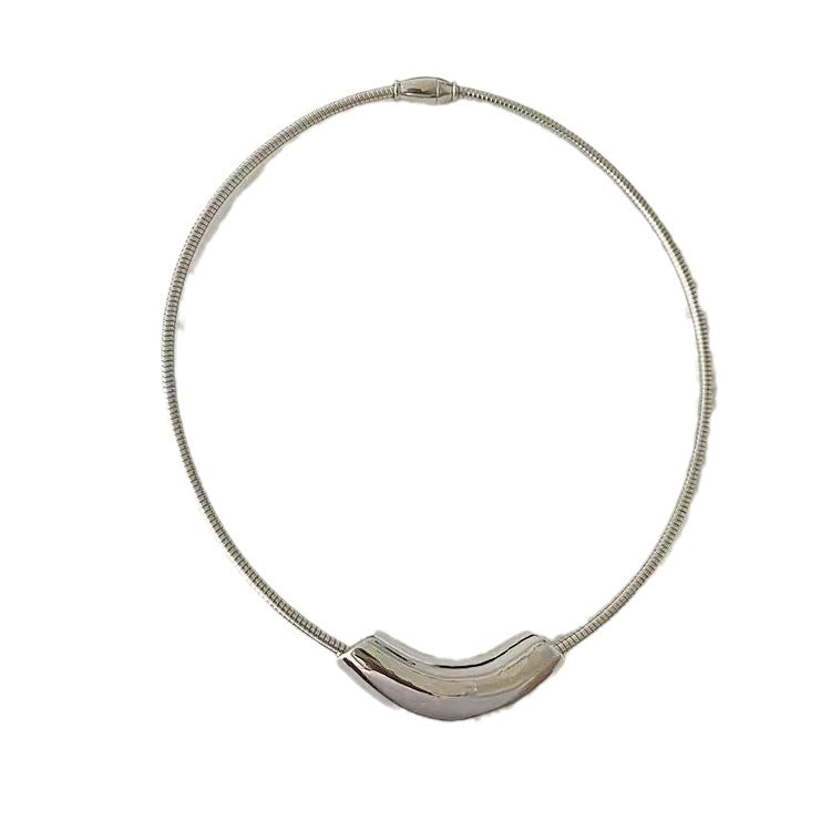 Just Lil Things Artificial Silver Crescent Pendant Choker Necklace jltn0812
