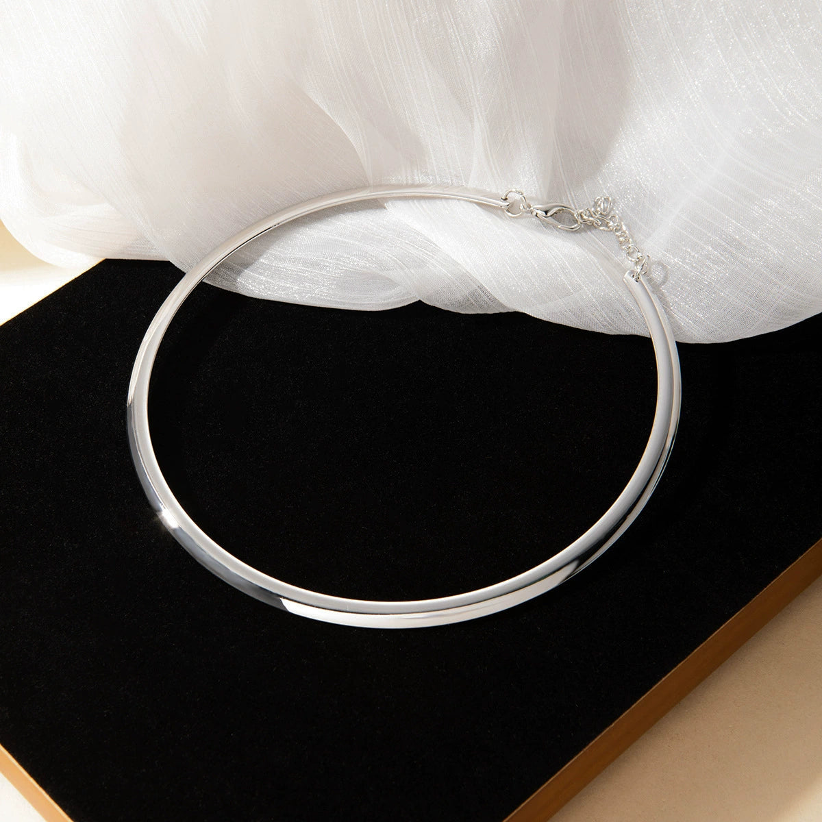 Just Lil Things Artificial Minimal Sleek Silver Choker Necklace jltn0844