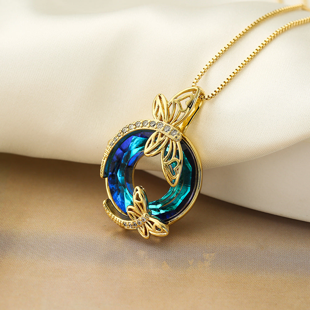 Ocean Blue Crystal Butterfly Wreath Necklace JLTN1855