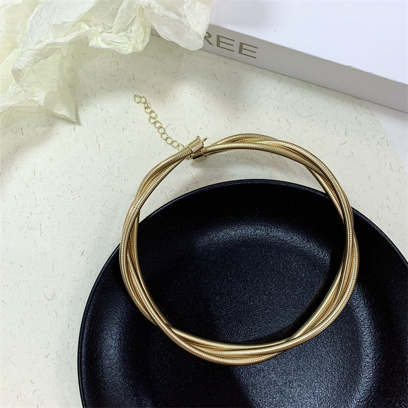 Just Lil Things Artificial Elegant Twisted Gold-Tone Snake Chain Choker Necklace jltn1128