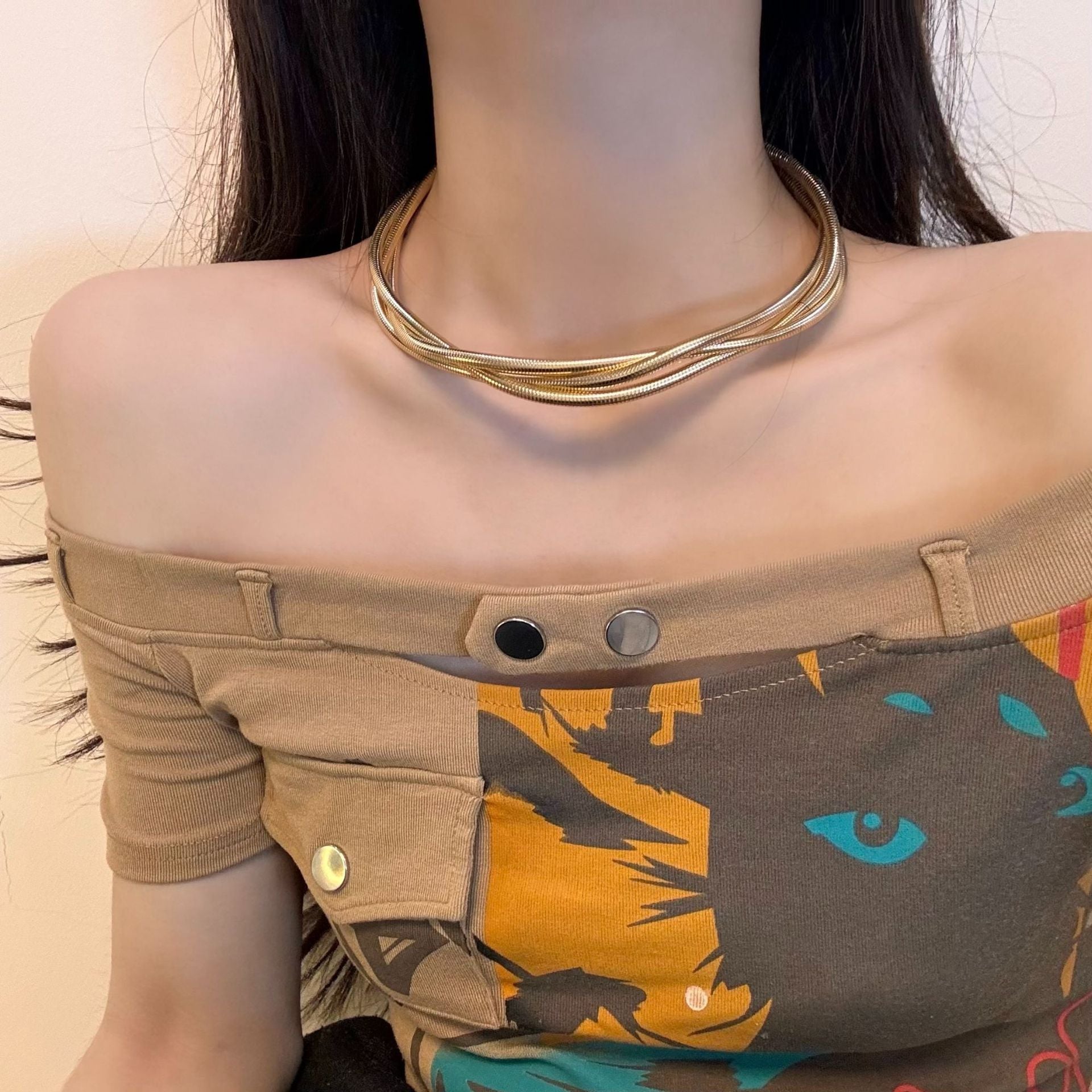 Just Lil Things Artificial Elegant Twisted Gold-Tone Snake Chain Choker Necklace jltn1128
