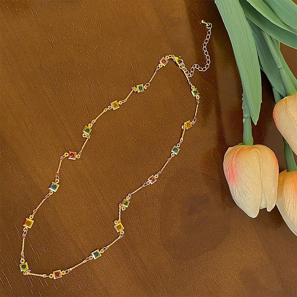 Colourful Gemstone Minimalist Choker Gold Necklace jltn1139
