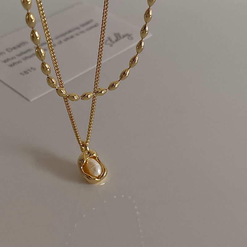 Silver Pearl Shell Gold Necklace jltn1142