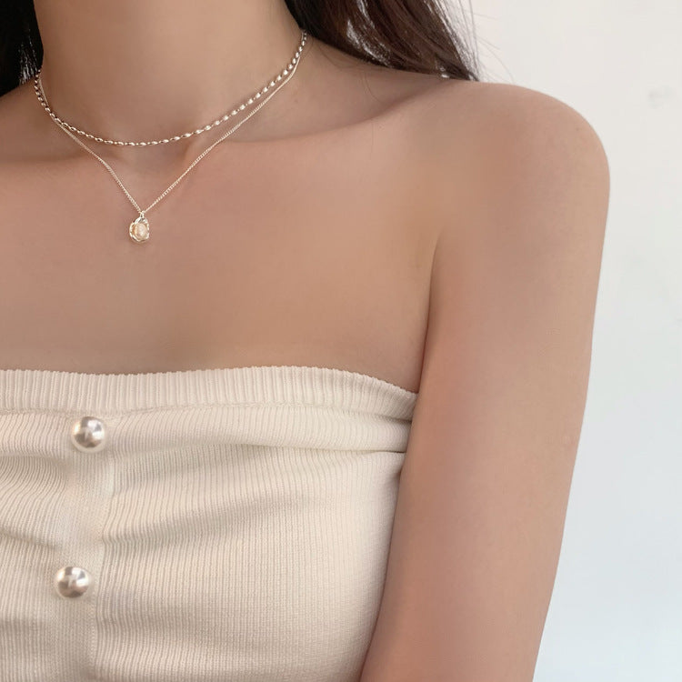 Silver Pearl Shell Gold Necklace jltn1142