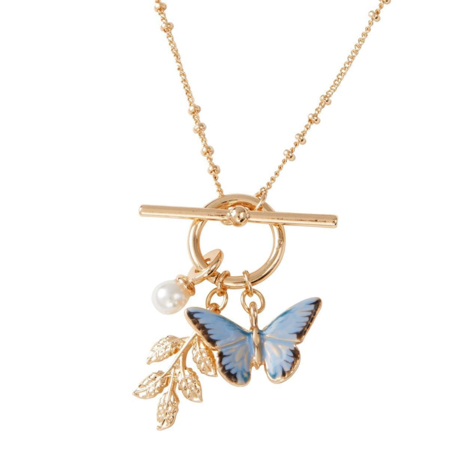 Leaf, Butterfly Pendant Gold Necklace jltn1153