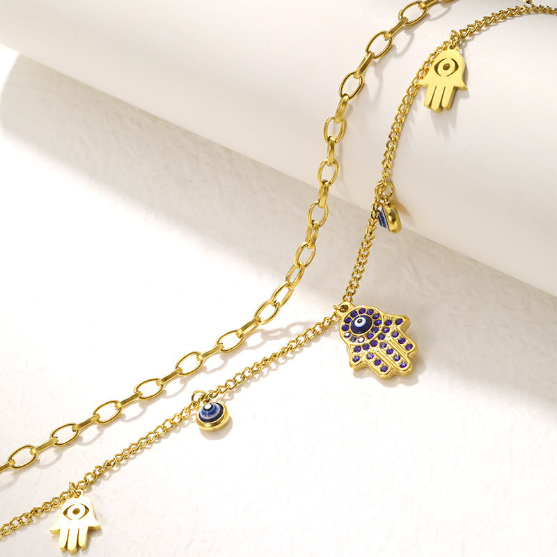 Evil Eye Hand Crystal Gold Necklace JLTN1161