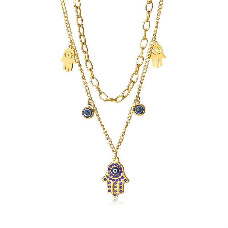 Evil Eye Hand Crystal Gold Necklace JLTN1161
