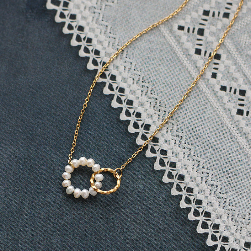 Round White Pearl Gold Necklace JLTN1168