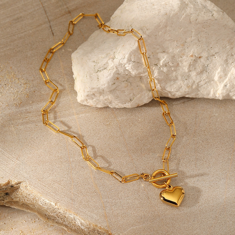 Heart T Lock Hollow Gold Necklace JLTN1169