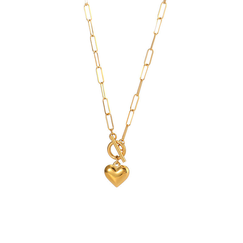 Heart T Lock Hollow Gold Necklace JLTN1169
