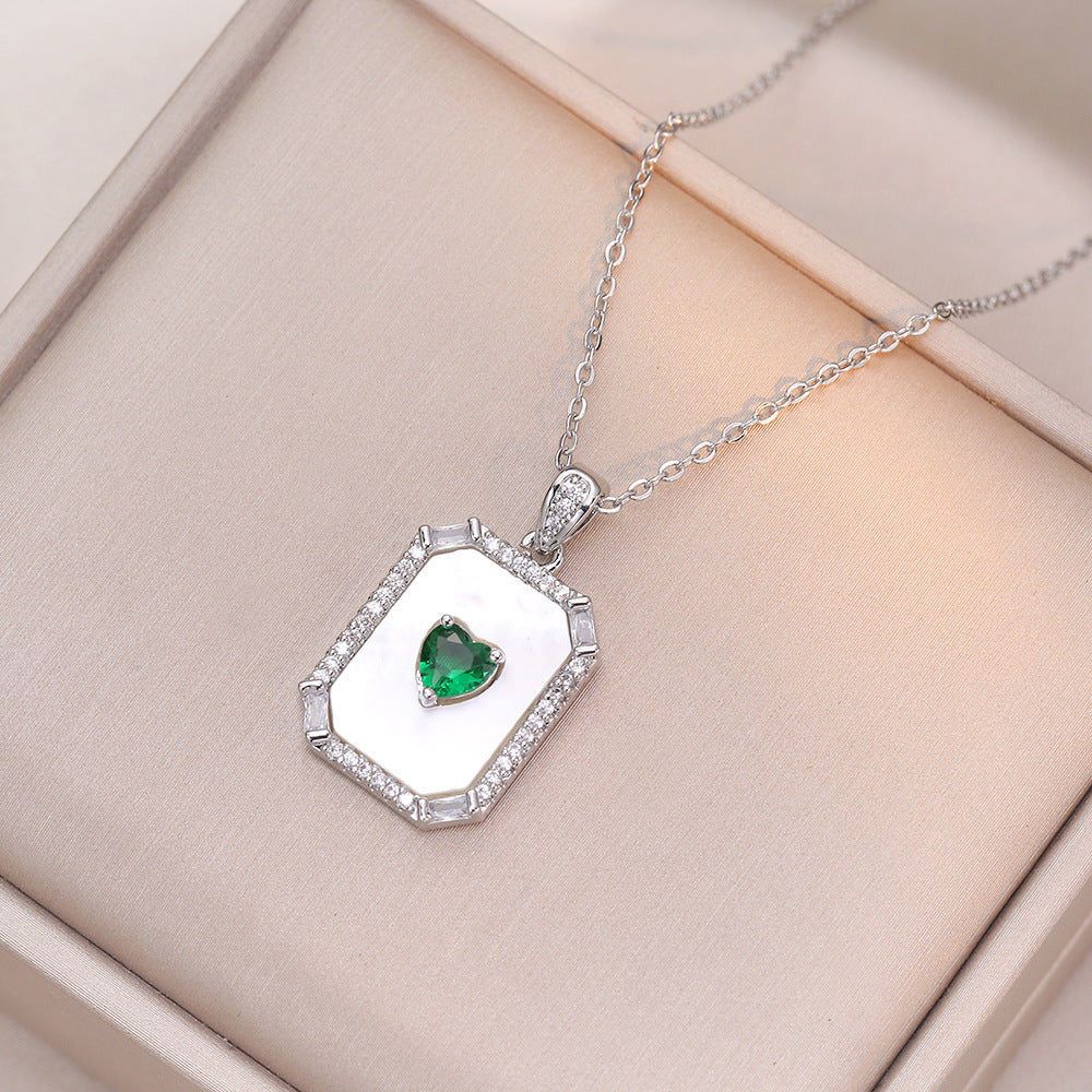 Green Heart Stone Rectangular Shape Silver Necklace JLTN1181