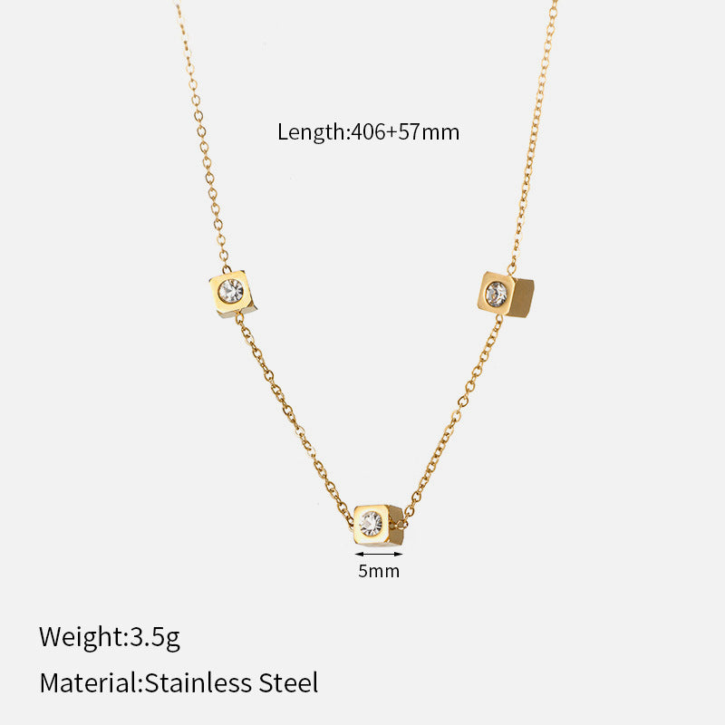 Diamond Inlaid Tri Cube Gold Necklace JLTN1185