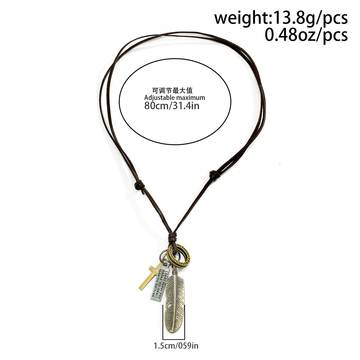 Leather Feather Cross Ring Multicolor Necklace JLTN1196