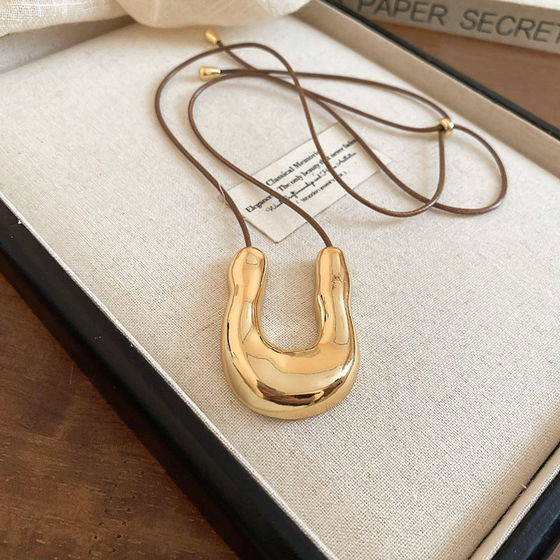 Irregular U Shaped  Rope Gold Necklace JLTN1247