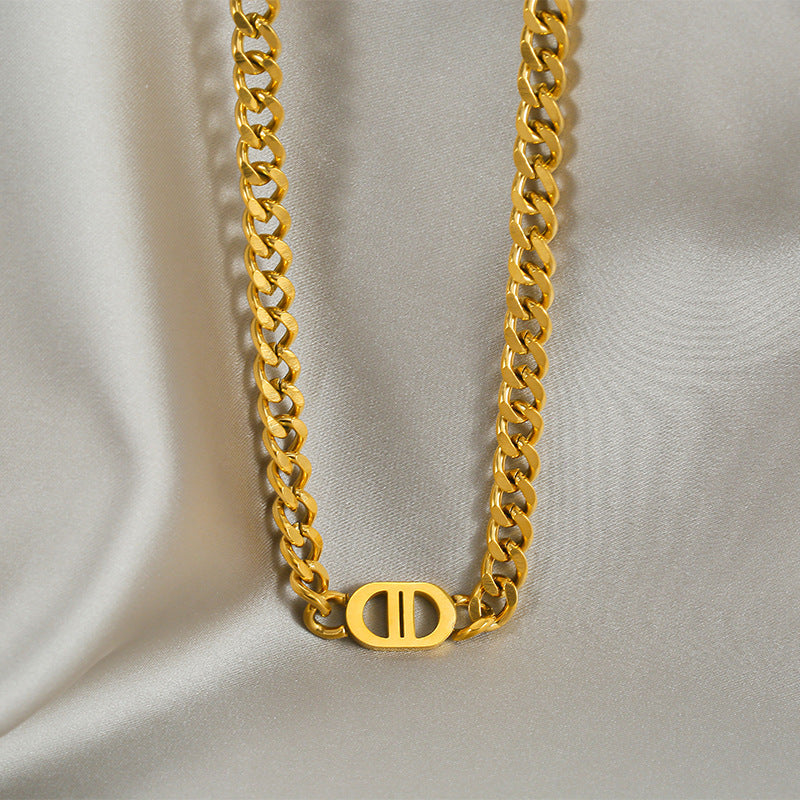 Double D Shaped Choker Chain Gold Necklace JLTN1249