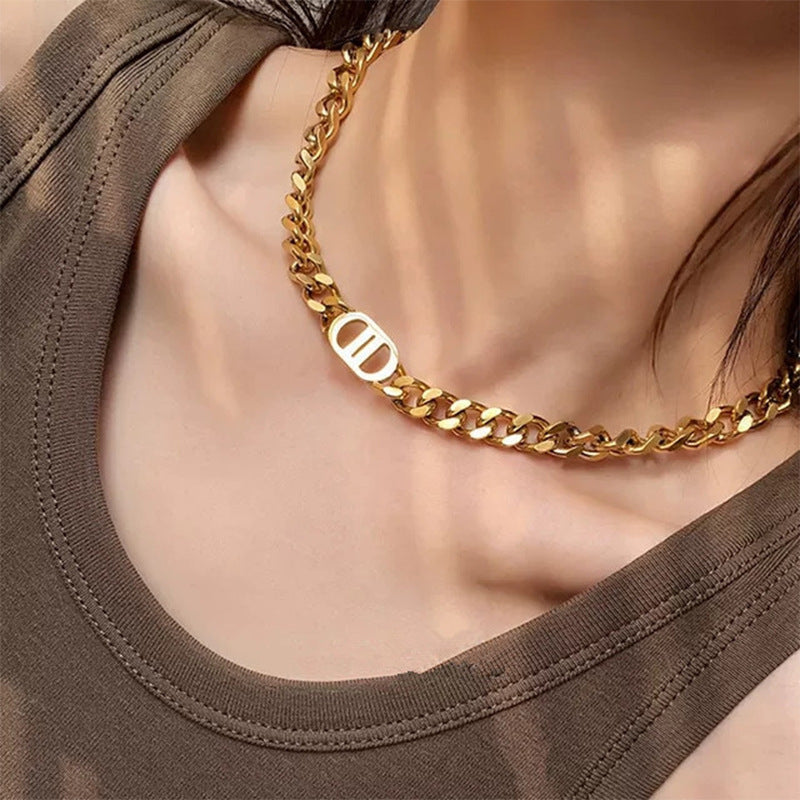 Double D Shaped Choker Chain Gold Necklace JLTN1249
