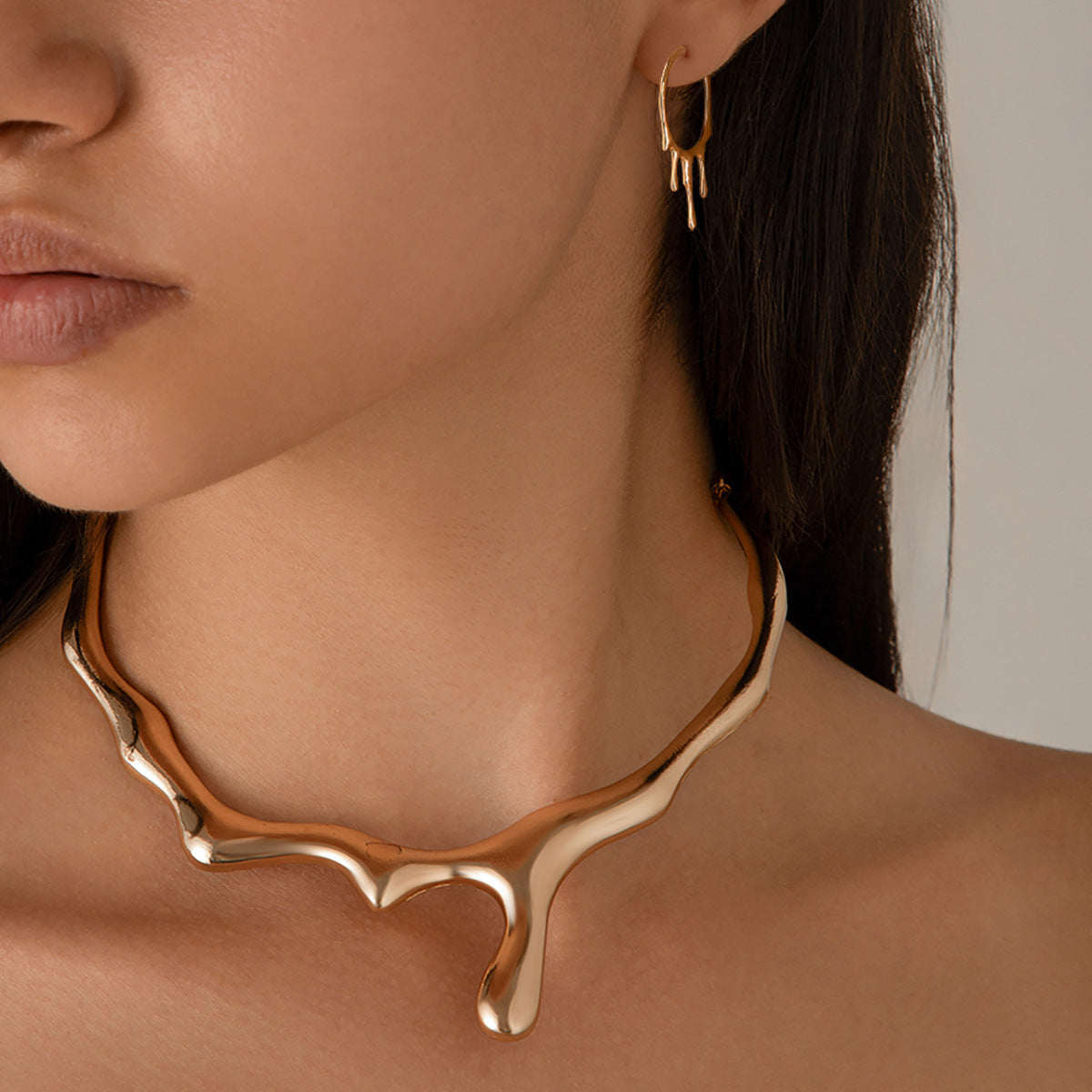 Asymmetrical Dripping Styled Gold Necklace JLTN1250