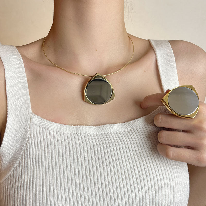 Uneven Triangle Round Shaped glass Inlaid Gold Necklace JLTN1252