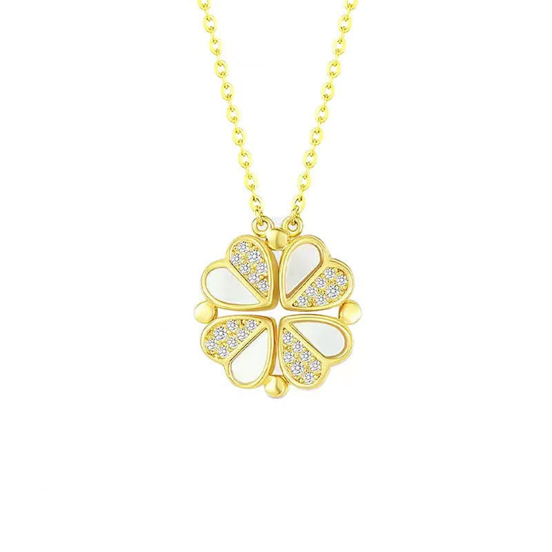 Quad Leaf Clover Crystal Plated Gold Necklace JLTN1254