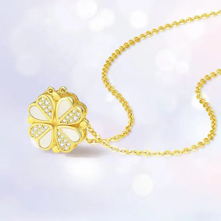 Quad Leaf Clover Crystal Plated Gold Necklace JLTN1254