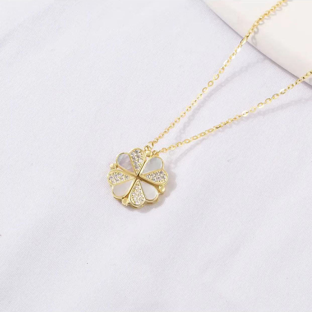 Quad Leaf Clover Crystal Plated Gold Necklace JLTN1254