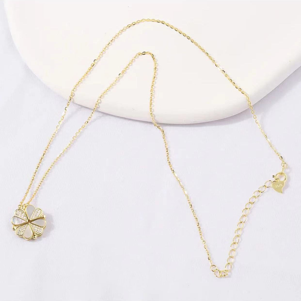 Quad Leaf Clover Crystal Plated Gold Necklace JLTN1254