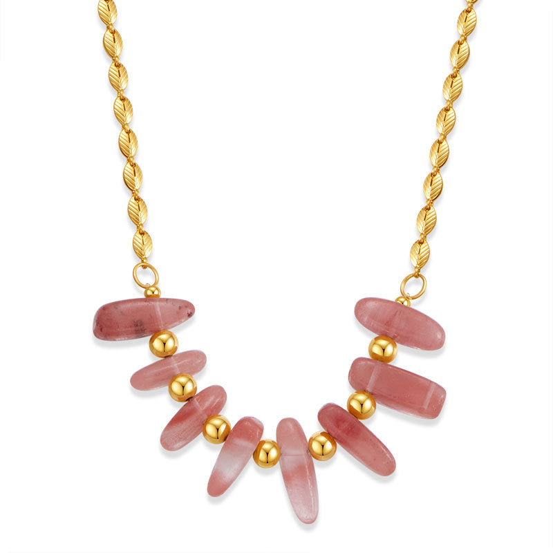 Lucite Raw Crystal Pink Sea Goddess Gold Necklace JLTN1258