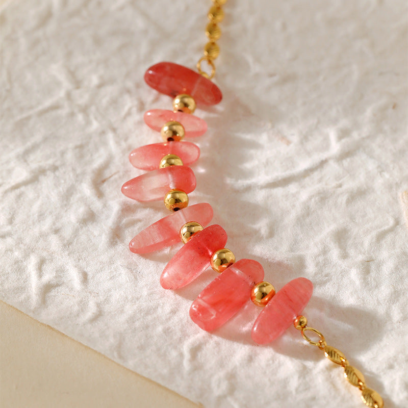Lucite Raw Crystal Salmon Sea Goddess Gold Necklace JLTN1260